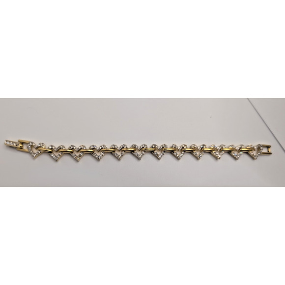 Signed Swarovski Clear Crystal Heart Link Gold Tone Vintage 8” Bracelet - Picture 2 of 8
